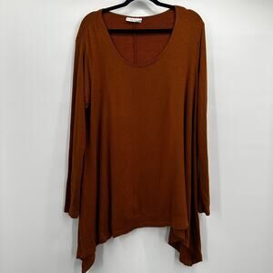 Bryn Walker Tunic Womens Large Brown Asymmetric‎ Hem Pullover Lagenlook
